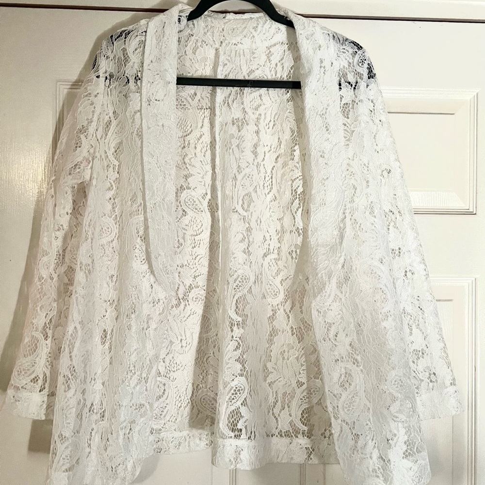 SHEIN White Lace Open-Front Cardigan